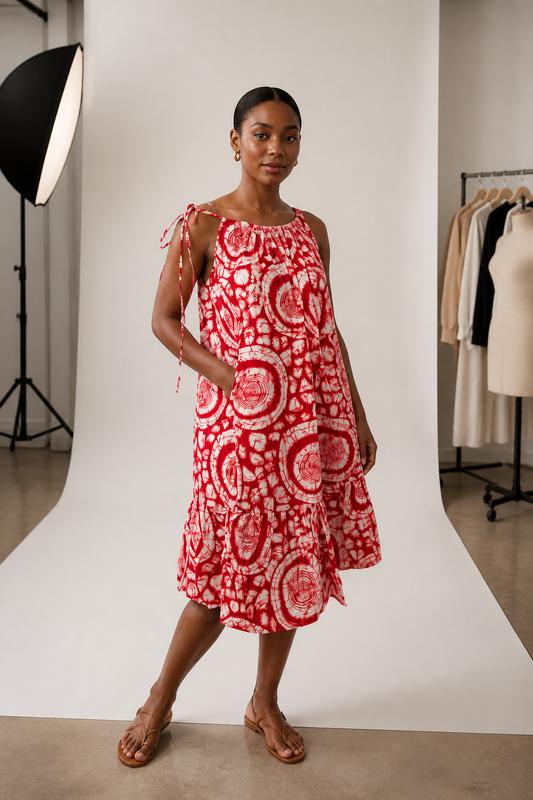 Chic Batik-Inspired Midi Dress