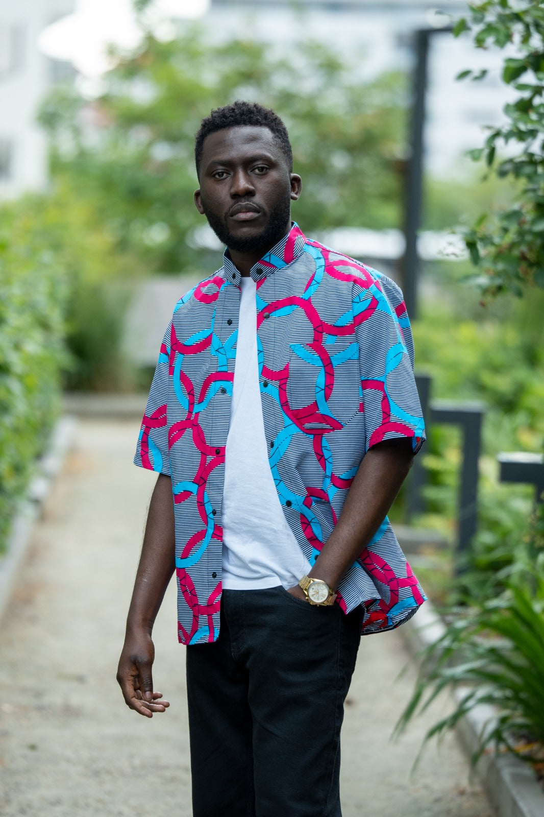 Men’s Collarless Short Sleeve Shirt
