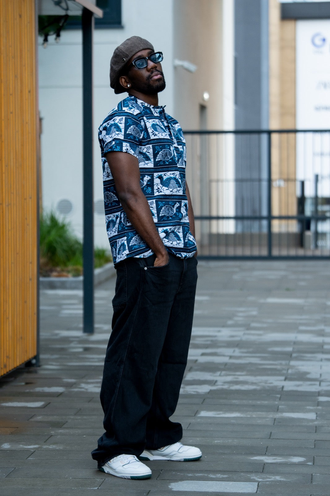 Men’s Long Collarless Short-Sleeve Shirt