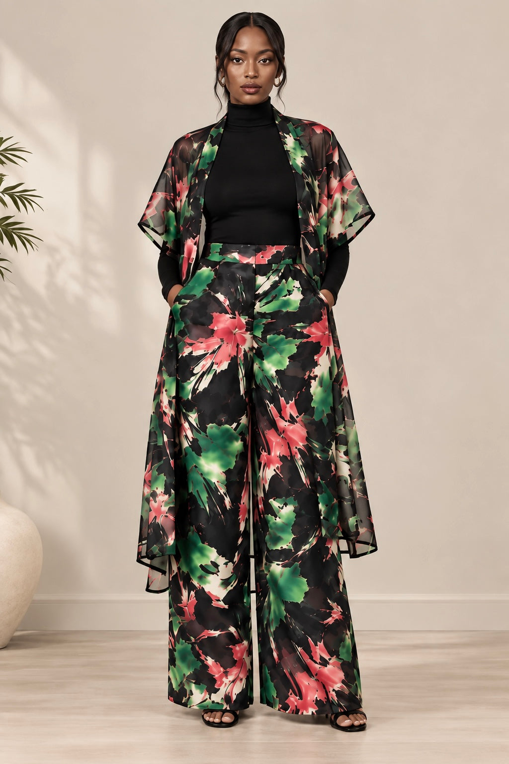 Kimono & Wide-Leg Pants Set