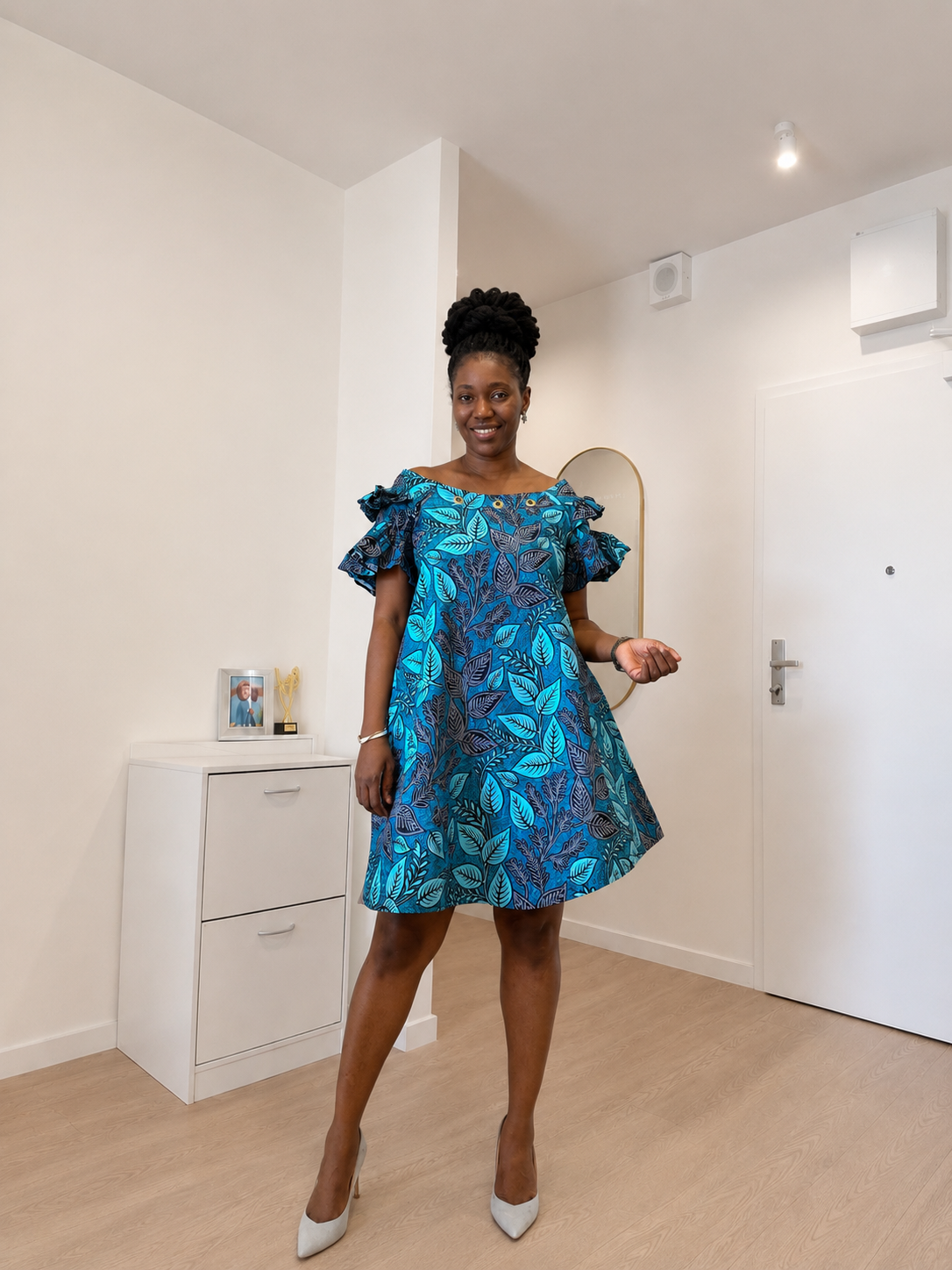 Blue Leaf Print Dress