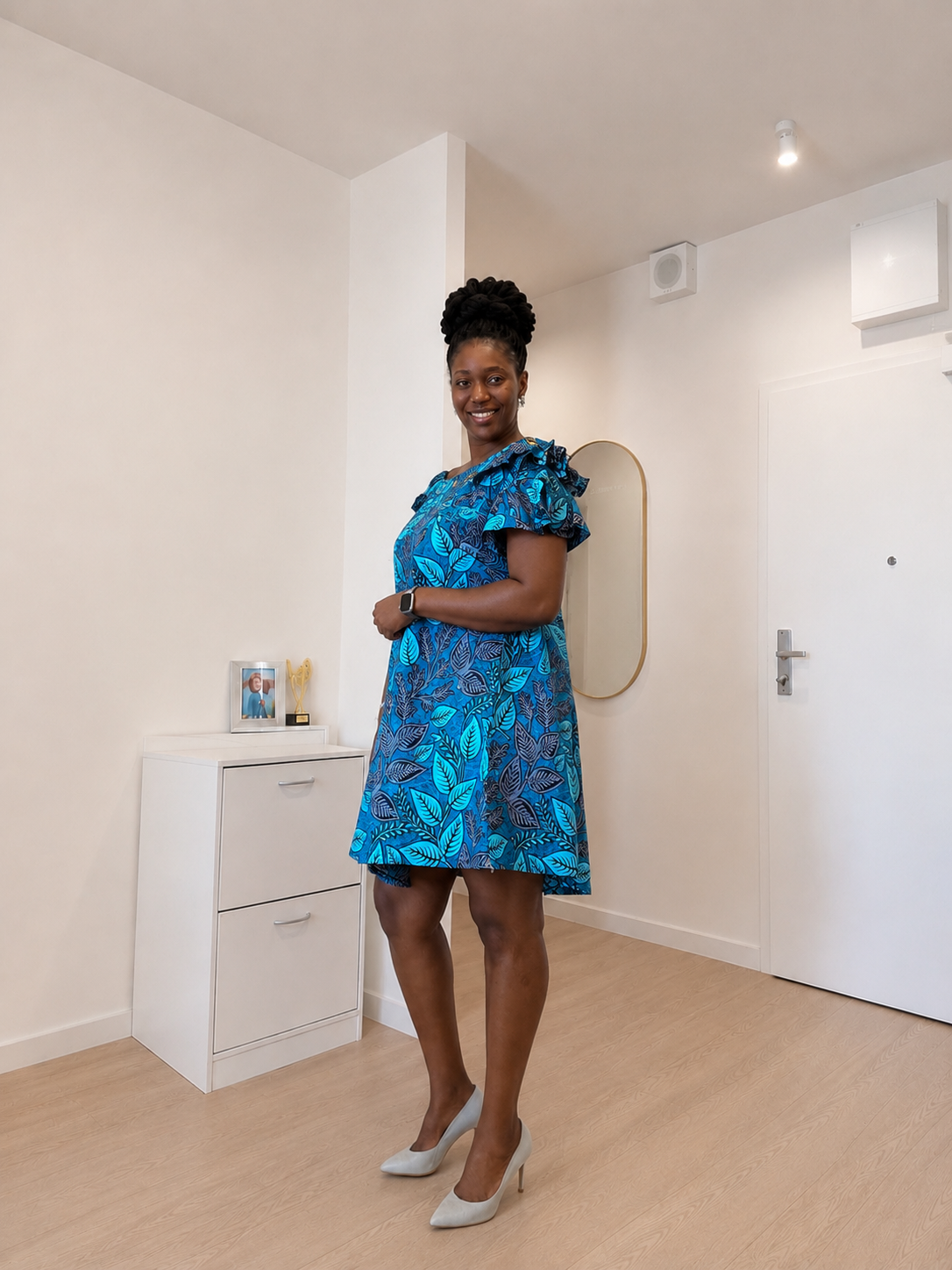 Blue Leaf Print Dress