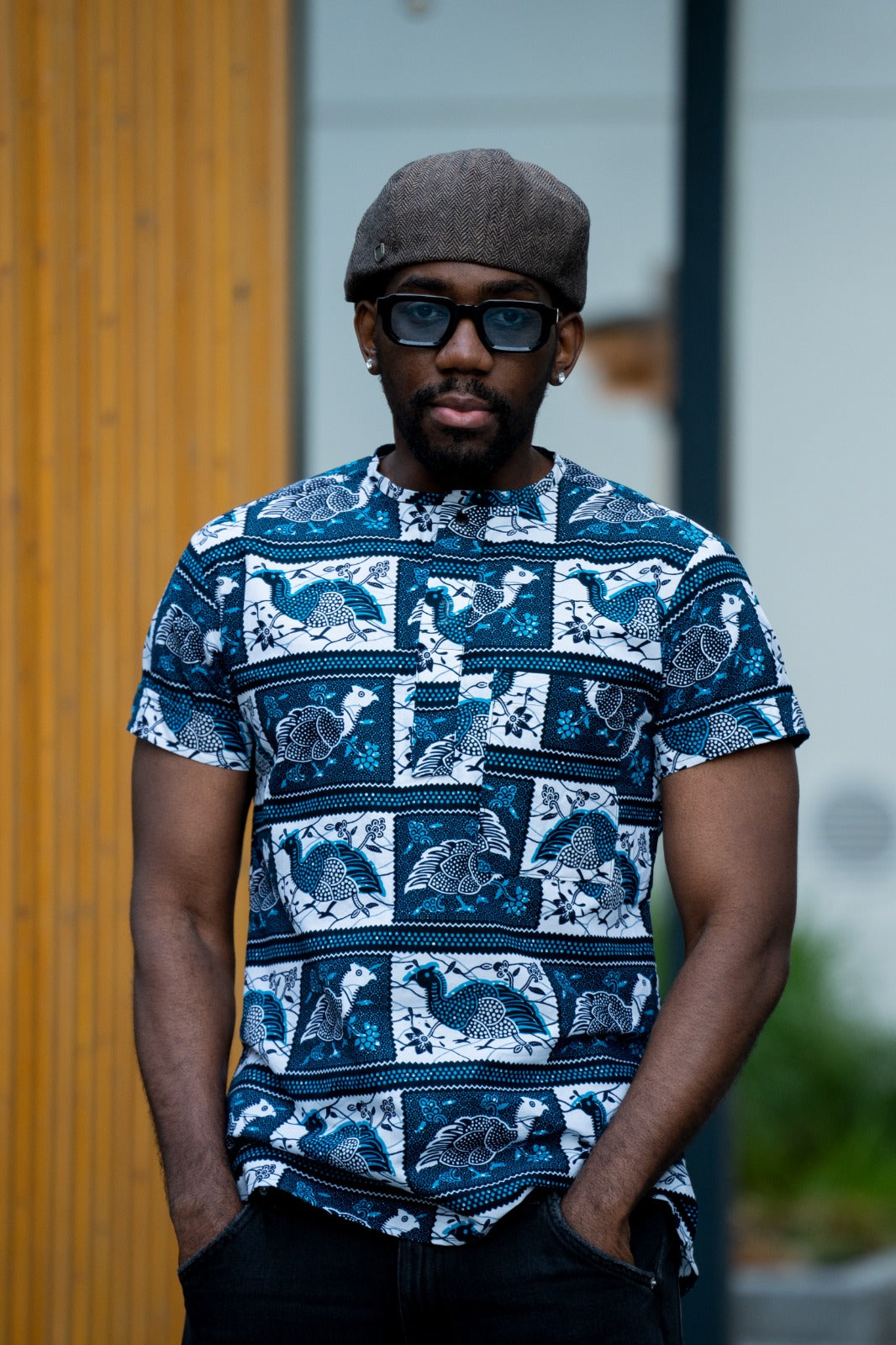 Men’s Long Collarless Short-Sleeve Shirt