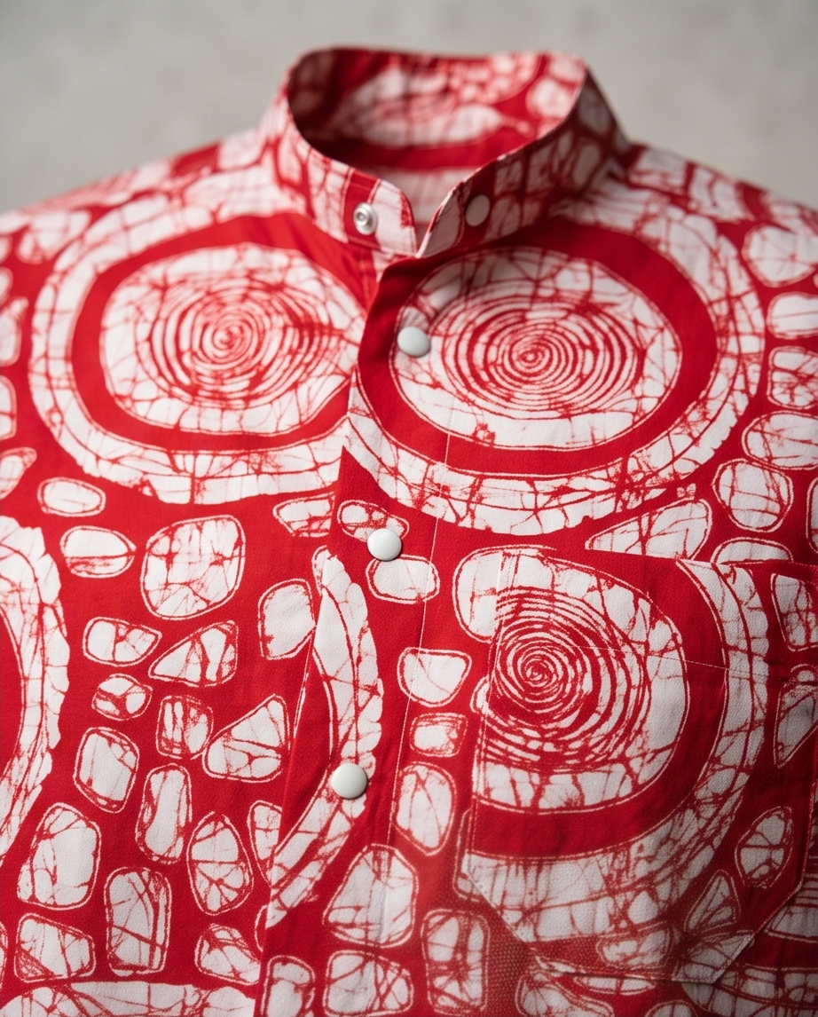 Mao collar-
 Short Sleeve Shirt