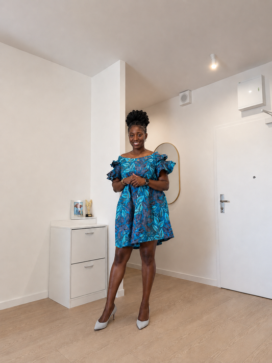 Blue Leaf Print Dress