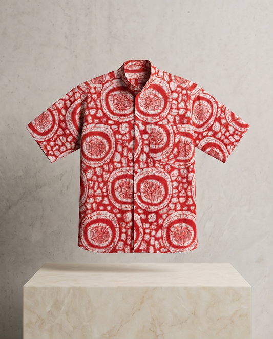 Mao collar-
 Short Sleeve Shirt